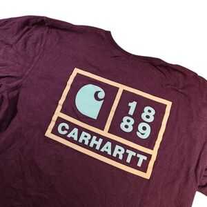 Carhartt Relaxed Fit Burgundy Short Sleeve Pocket T-Shirt Back Logo Men Size 2XL